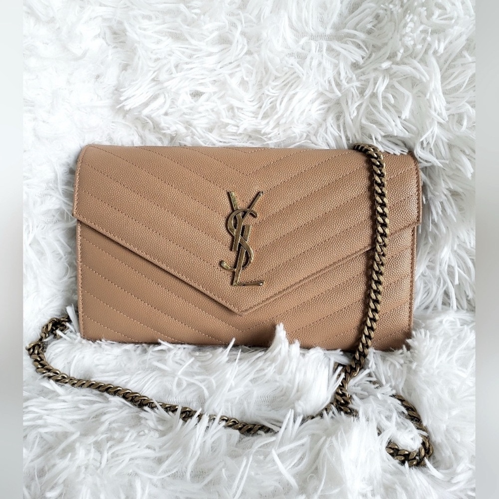 Saint Laurent Matelasse Grain De Poudre Monogram Chain Bag